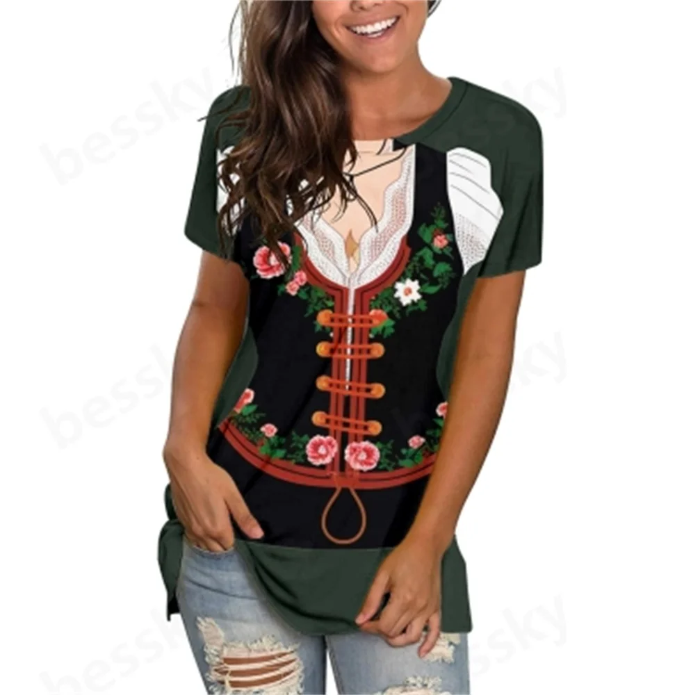 

Ladies casual round neck loose Oktoberfest printed short sleeve T-shirt top