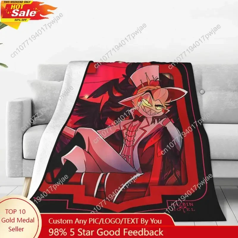 Hazbin Lucifer Cartoon Hotels Blankets Flannel Printed Alastor Action Anime Portable Lightweight Throw Custom blankets