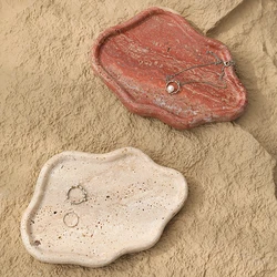 Storage Tray French Natural Red Cave Stone Pink Marble Storage Tray Dressing Lavatory Decorative Ornaments Classical Cloud Tray