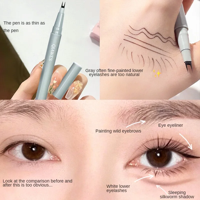 Penna per ciglia inferiore a doppia punta forcuta Ultra-sottile 2 punta a forcella Eyeliner liquido Waterproof Natural Eye Brow sdraiato Silkworm Contour Makeup