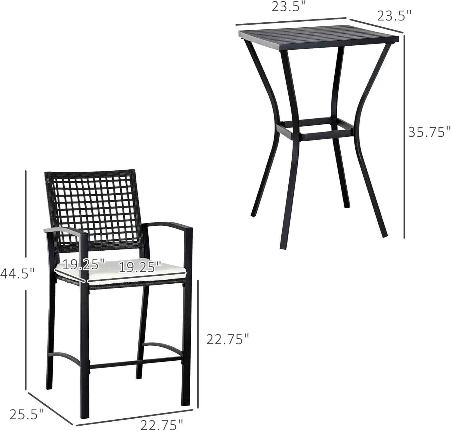 3 stücke Patio Bar mit weichem Kissen, Rattan Korb Gartenmöbel Set für Hinterhöfe, Rasen, Deck, Pool