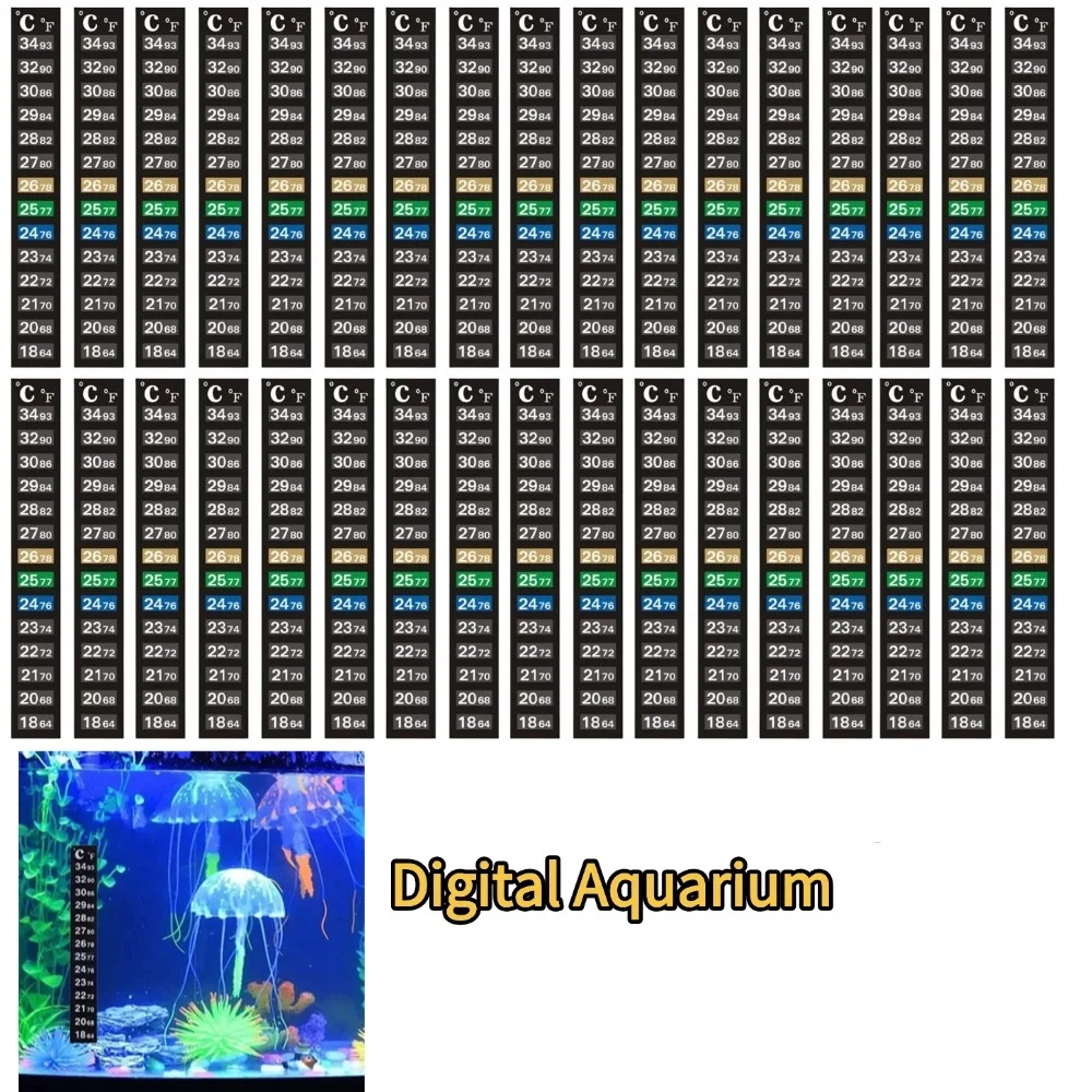 1/5pcs Digital Aquarium Home Stick-on Thermometer Fish Tank Strip Dual Scale C/F Discolor Temperature Measurement Sticker Tools