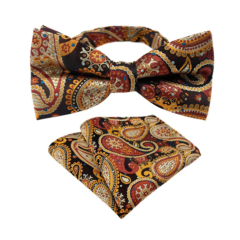 

New Paisley Bow Tie Pocket Square Set Pajaritas Para Hombre Costume Homme De Luxe Pour Le Mariage