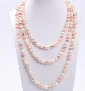 7-8mm natural freshwater Akoya pearl necklace jewelry  48“