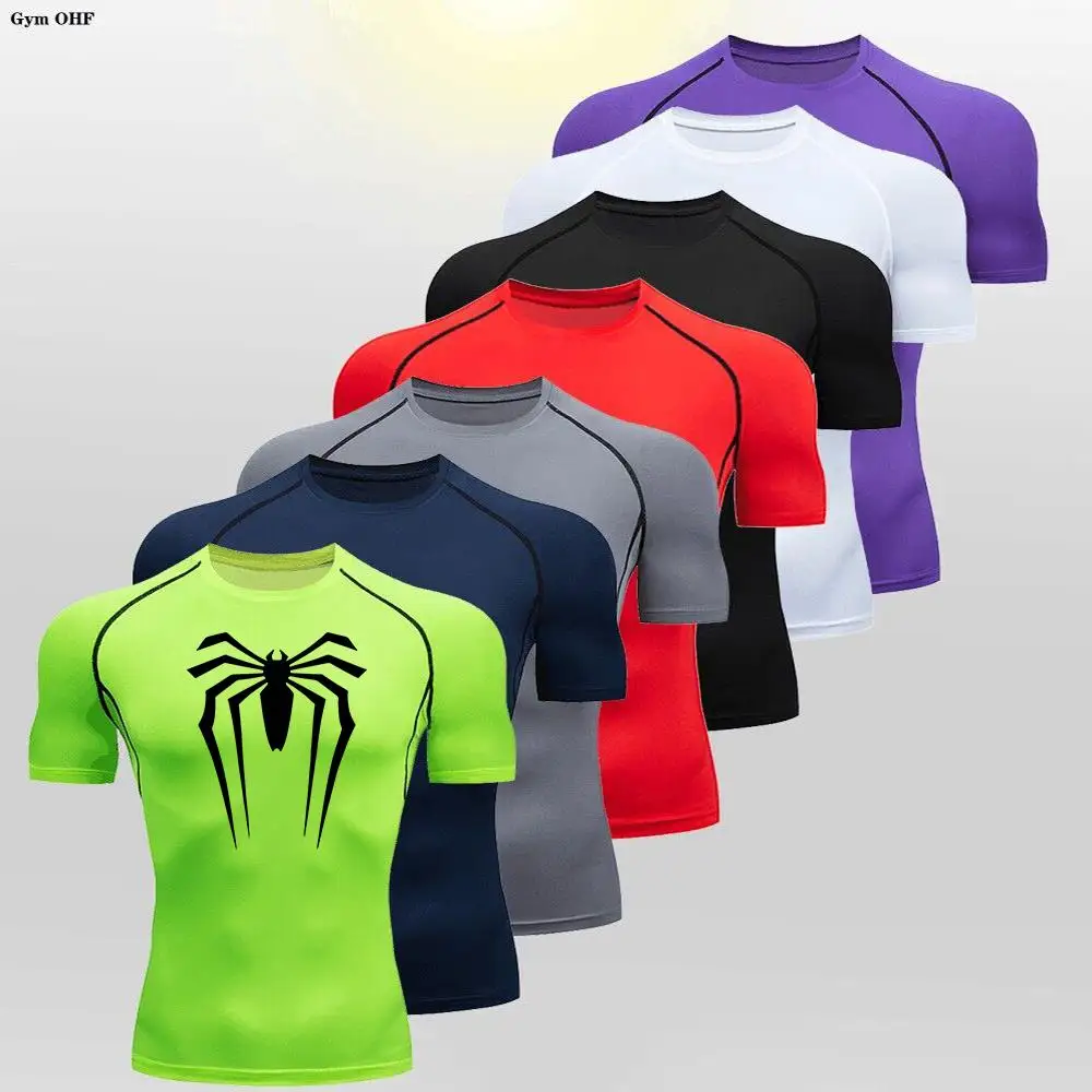 Spider Quick Dry Running Shirt Men Fitness Sports T-Shirt Bodybuilding Sportswear Clothing Workout Short Tights T Shirt For Men