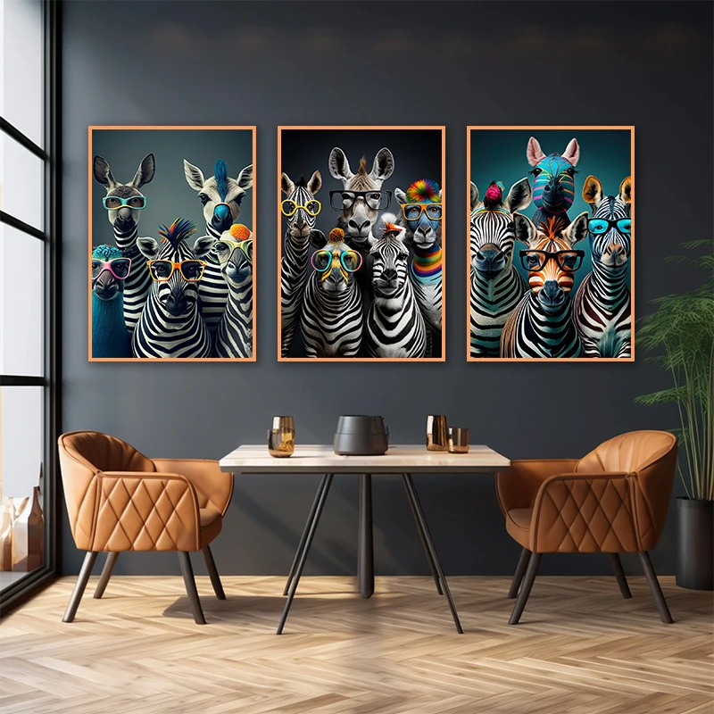 Funny Zebras Canvas Wall Art Pictures Stripe Animals with Glasses Posters and Prints Wall Painting For Living Room Home Decor