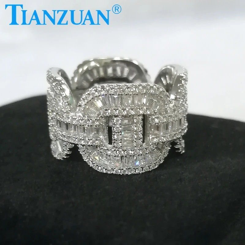 New 13.5mm Cuban Link Rings Iced Out Pave Moissanite Ring Fashion Mens Women Jewelry Accessories For Wedding Party Gifts