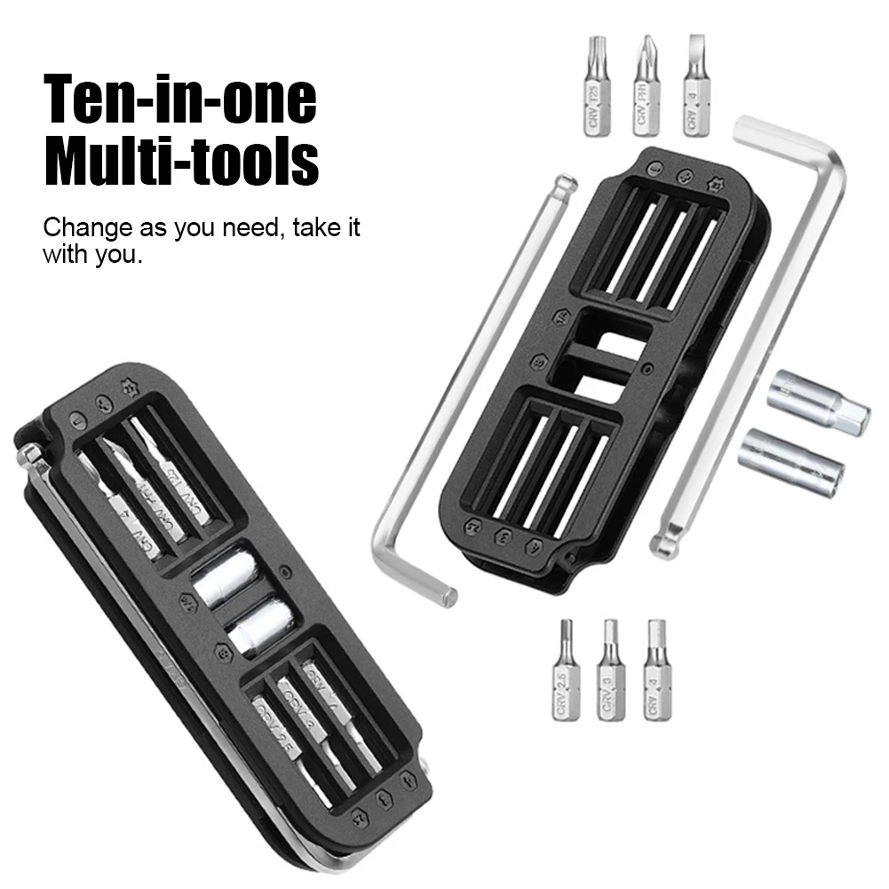 

10-in-1 Bicycle Multi-Tool Multifunctional Bikes Small Size Tool Hexagon Wrench Bit Socket Set Tool Bike Repair Tool Kit
