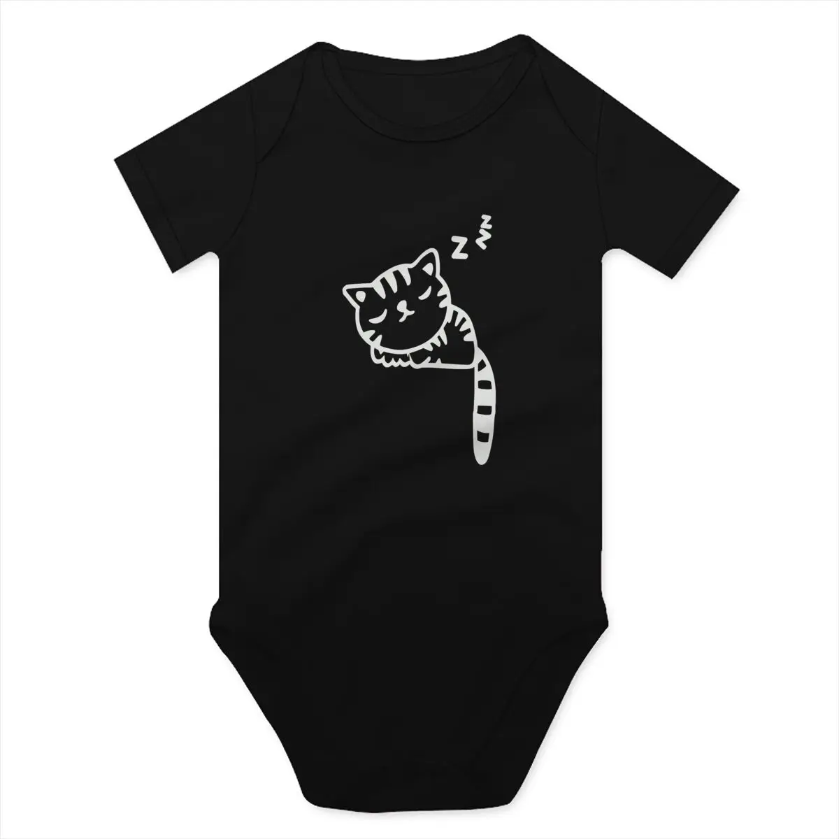 Sleeping Cat Graphic Cotton Infant Jumpsuit Unisex Baby Short Sleeve Romper Adorable Cat Baby Onesie Girl Boy Casual Clothes
