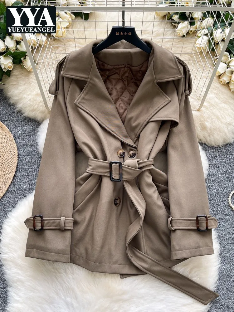 

Повседневный двубортный офисный женский плащ, однотонный британский стиль с поясом и высокой талией, женская винтажная классическая ветровка