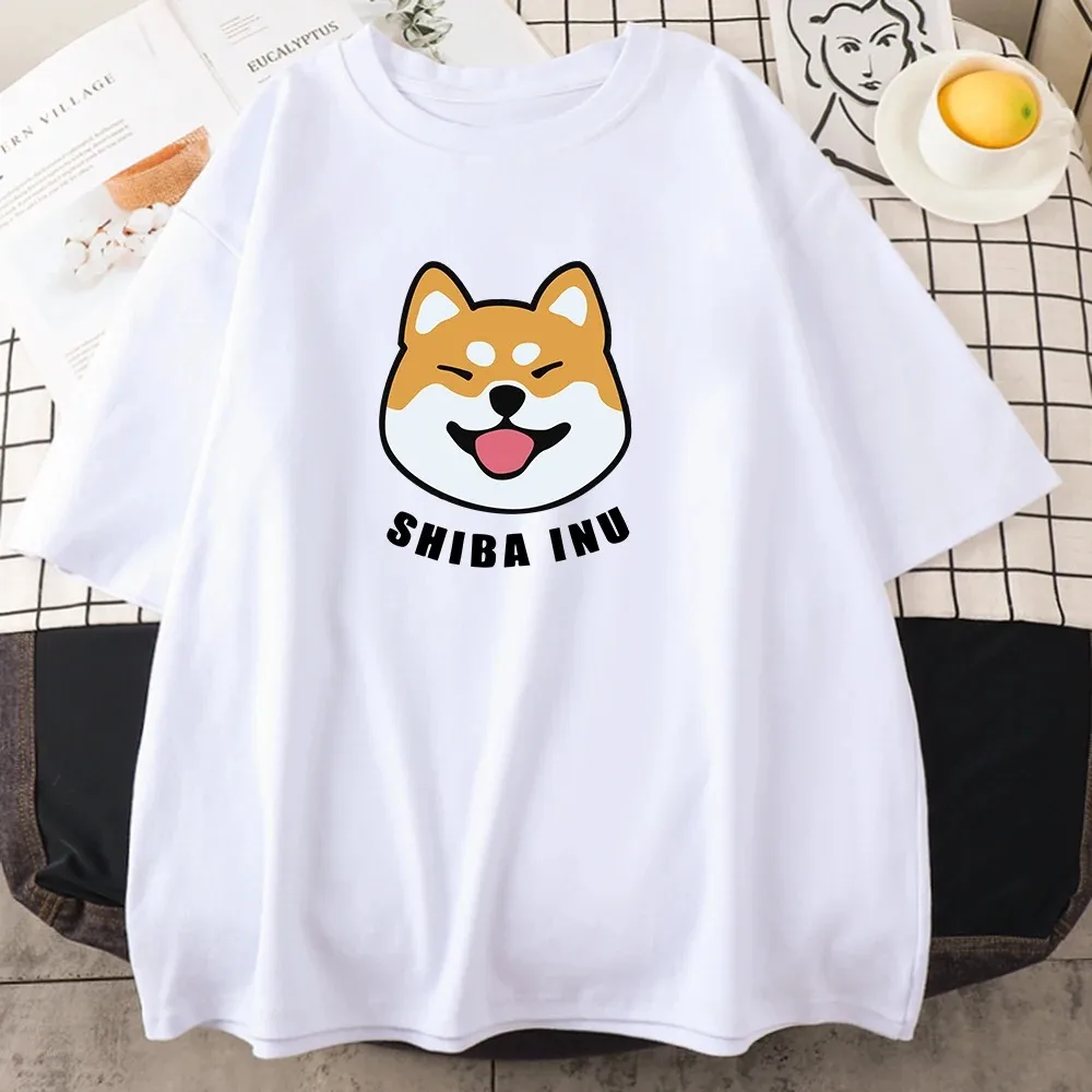 Cute Shiba Inu Letter Print Women\'s T-shirt Summer Oversized T-shirt Cute Animal Short-sleeved Cartoon Cotton Women\'s T-shirt