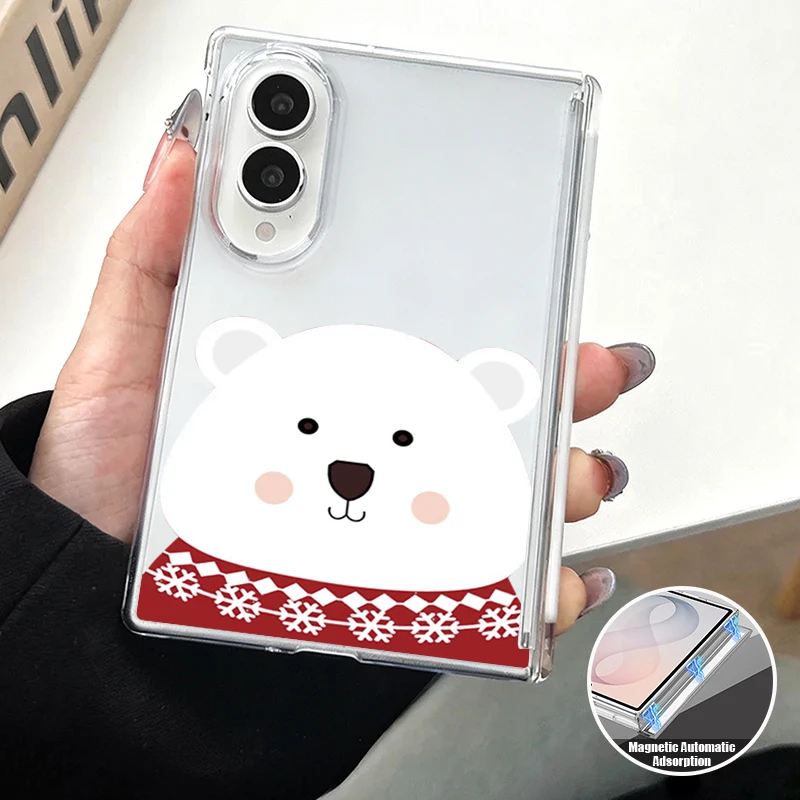 Magnetic Auto Adsorption Phone Case For Samsung Galaxy Z Fold 8 Ultra 7 6 5 Fold7 Fold6 5G Polar Bear Pattern Hard PC Cover
