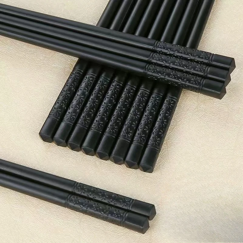 1 pairs Black Alloy Chopsticks Anti-Mildew Anti-Slip Design, Durable High Temperature Resistant Chop Sticks for Family Daily Use
