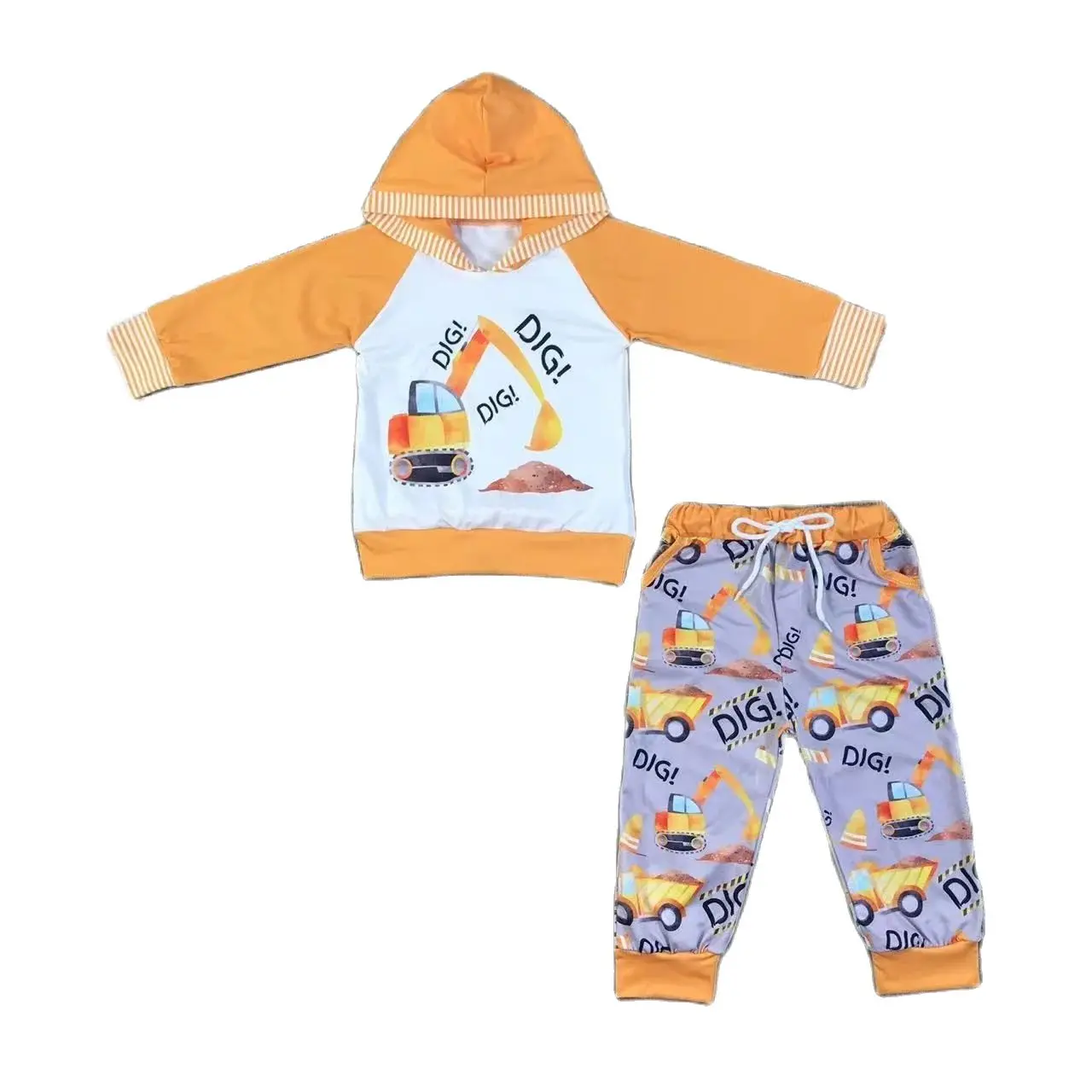 Yellow cartoon car Set for Autumn Boys Baby Clothing Set Tops Jacket + Pants Trousers Childrens Clothes 0-16 Years Old Boys