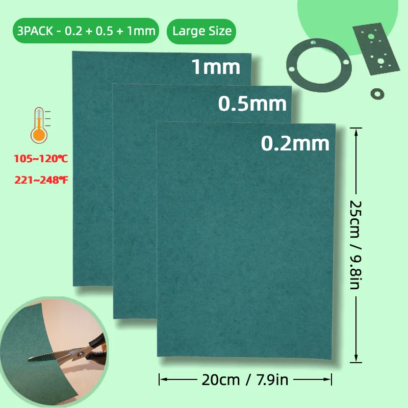 3 Stück Dichtungspapierblätter 25 x 20 cm | Reißfeste Hitzebeständige Ölresistente DIY-Motordichtungen für Roller, Motorräder, Rasenmäher und Kettensägen