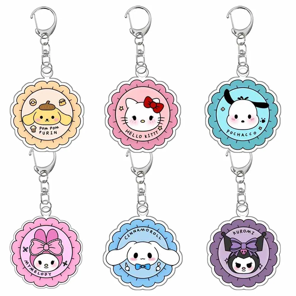 Anime Cartoon Cute Acrylic Keychain Kuromi Pochacco Hellokittys Cinnamoroll My Melody Purin Dog Pendant Key Chain Decoration