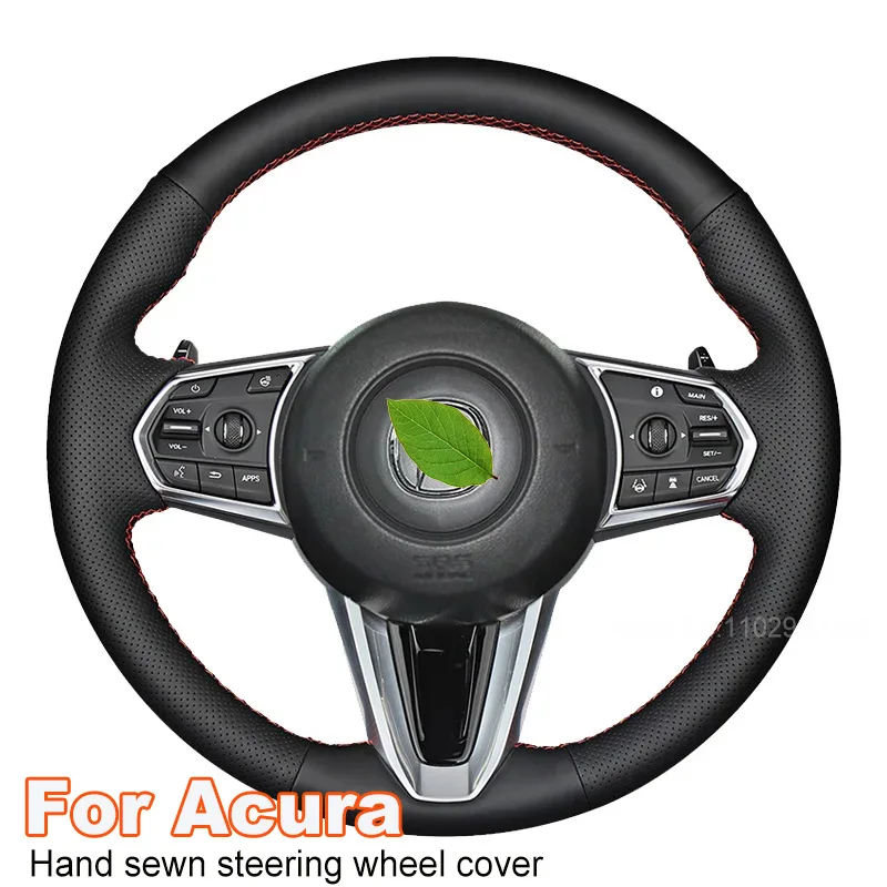 Hand Sewn Non-slip Black Genuine Leather Car Steering Wheel Cover For Acura RDX CDX TLX-L MDX Auto Accessories