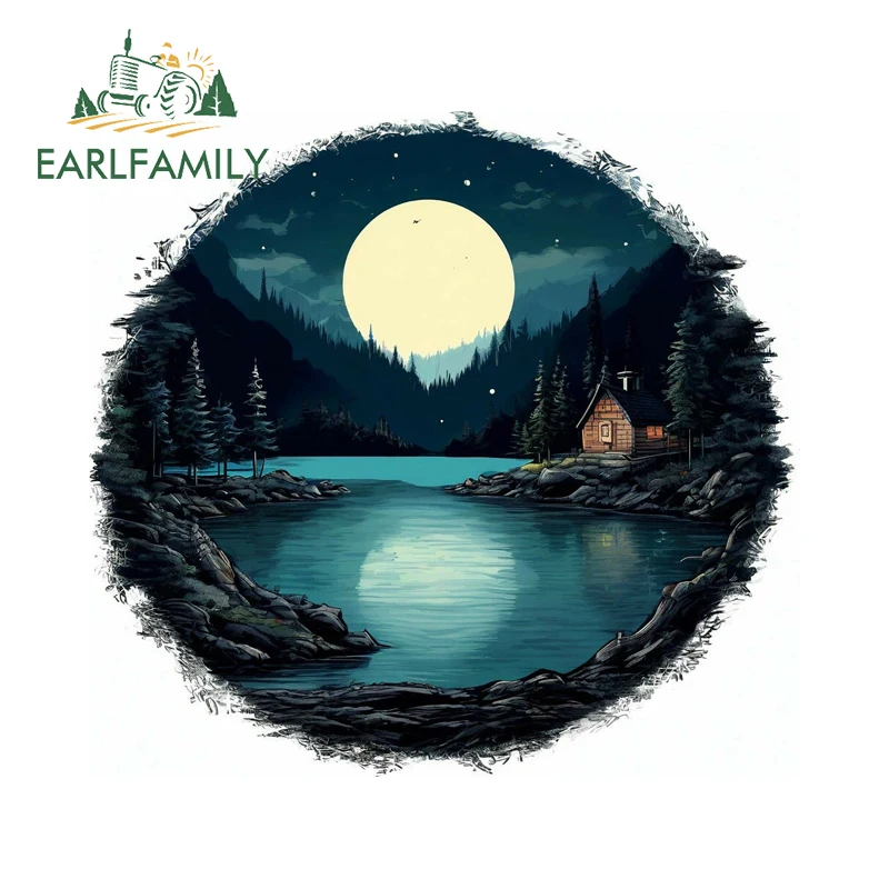 

EARLFAMILY Landscape Bright Moonlight Sticker Graffiti Red and Black Sunscreen Windshield Decal Windows Motorcycle Racing Decor