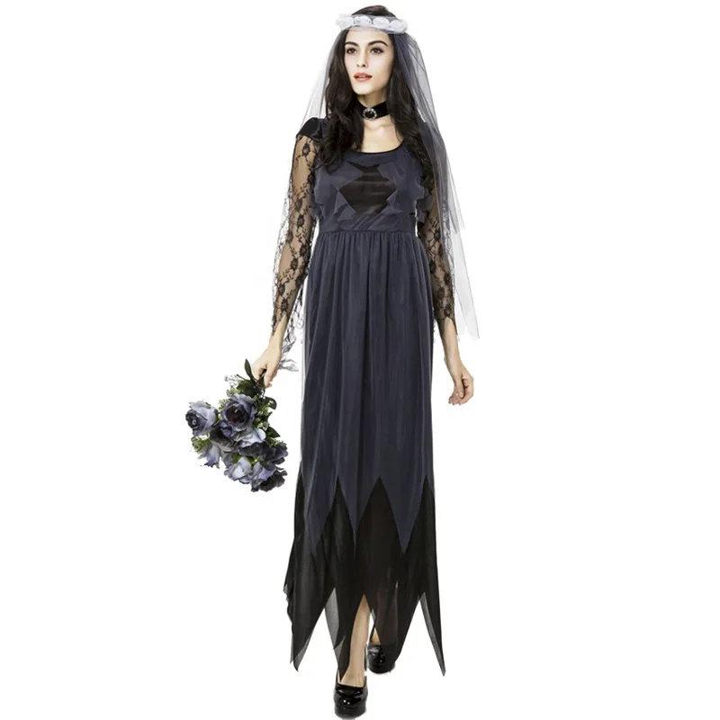 Real Photo Of The Product Color: Lace-edge Chiffon Ghost Bride Costume Women's Halloween Cosplay Costume Export Game Uniform