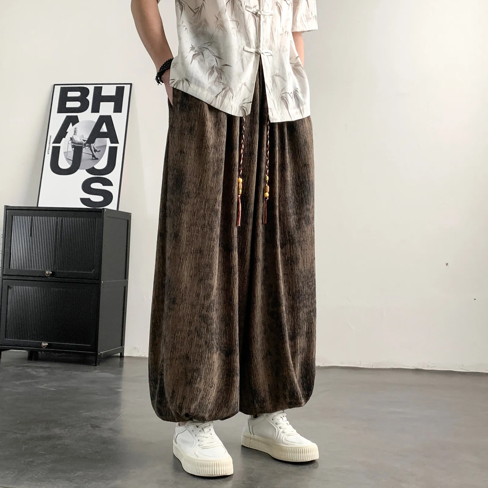 Lantern Pants Men's Hot sales Trendy Vintage Jacquard Casual Trousers Bloomers Comfortable Oversize Wide Leg Pants Plus Size 8XL