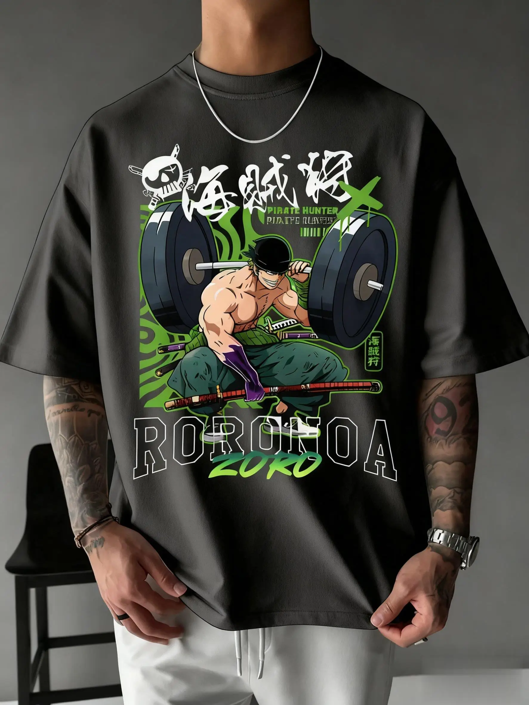 Een Stuk Zoro Anime Print T-shirt Mannen Vrouwen Katoen Korte Mouw Grafische Tee Zomer Mode Oversized Casual Gym Top Y2k Kleding