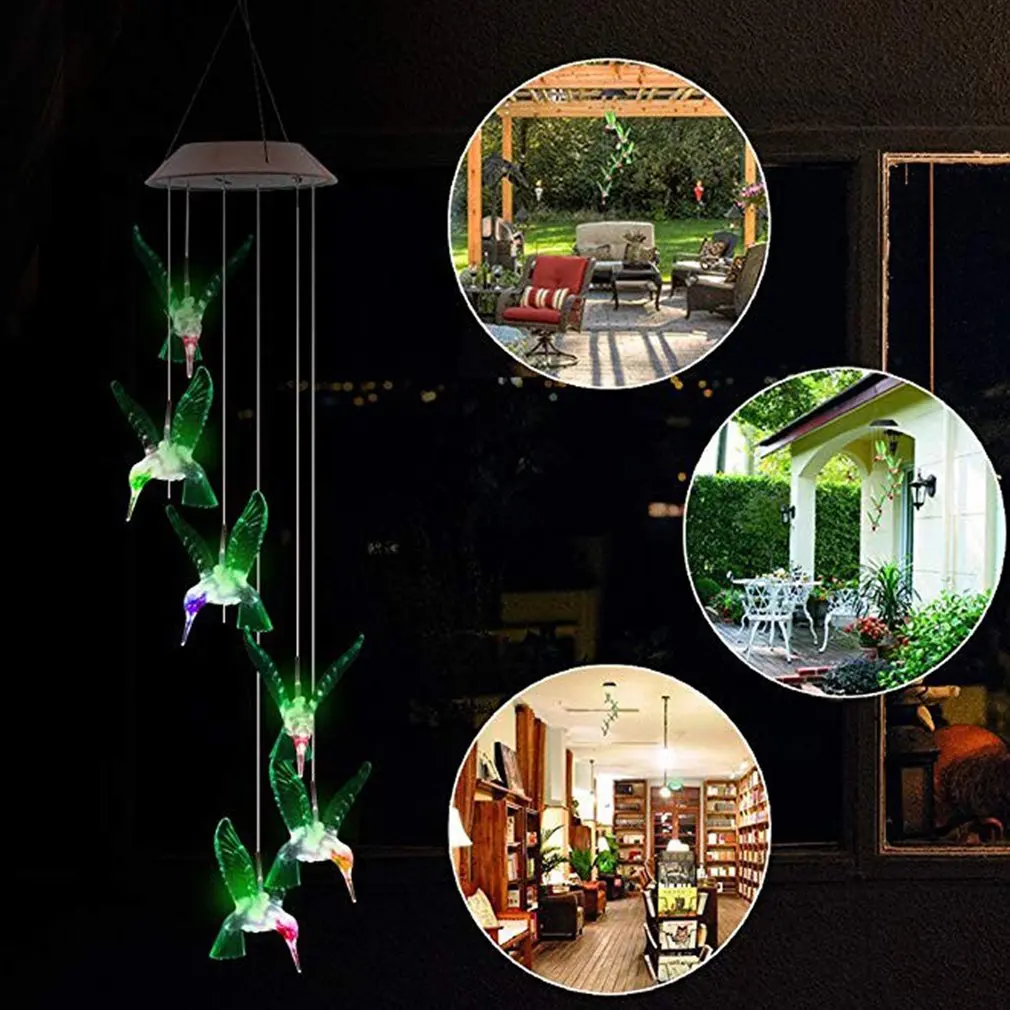Nuovo colore che cambia energia solare Wind Chime colibrì Angel Butterfly impermeabile decorazione esterna luce per Patio Yard Garden