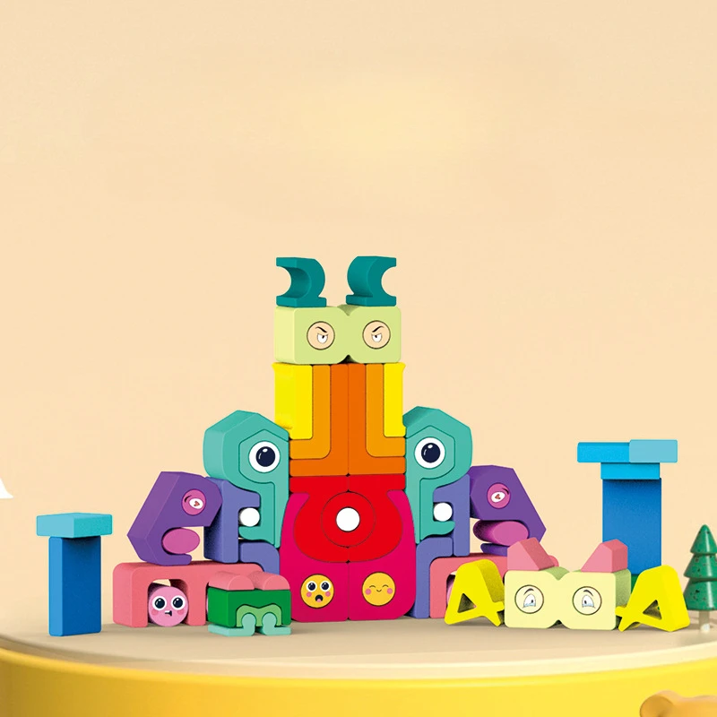 Children Toy Wood Three-dimensional Digital Puzzle Building Blocks Constructor Stacking Montessori Board Games Interactive Toys