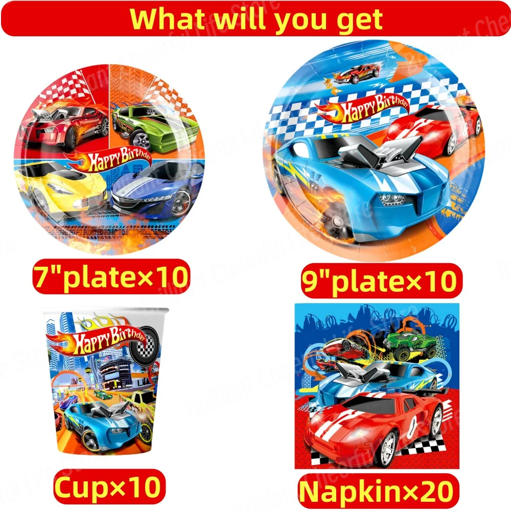 50Pcs Hot Wheels Party Decorations Racing Car Disposable Tableware Set  Plate Napkin For Kids Birthday Baby Shower Party Favors