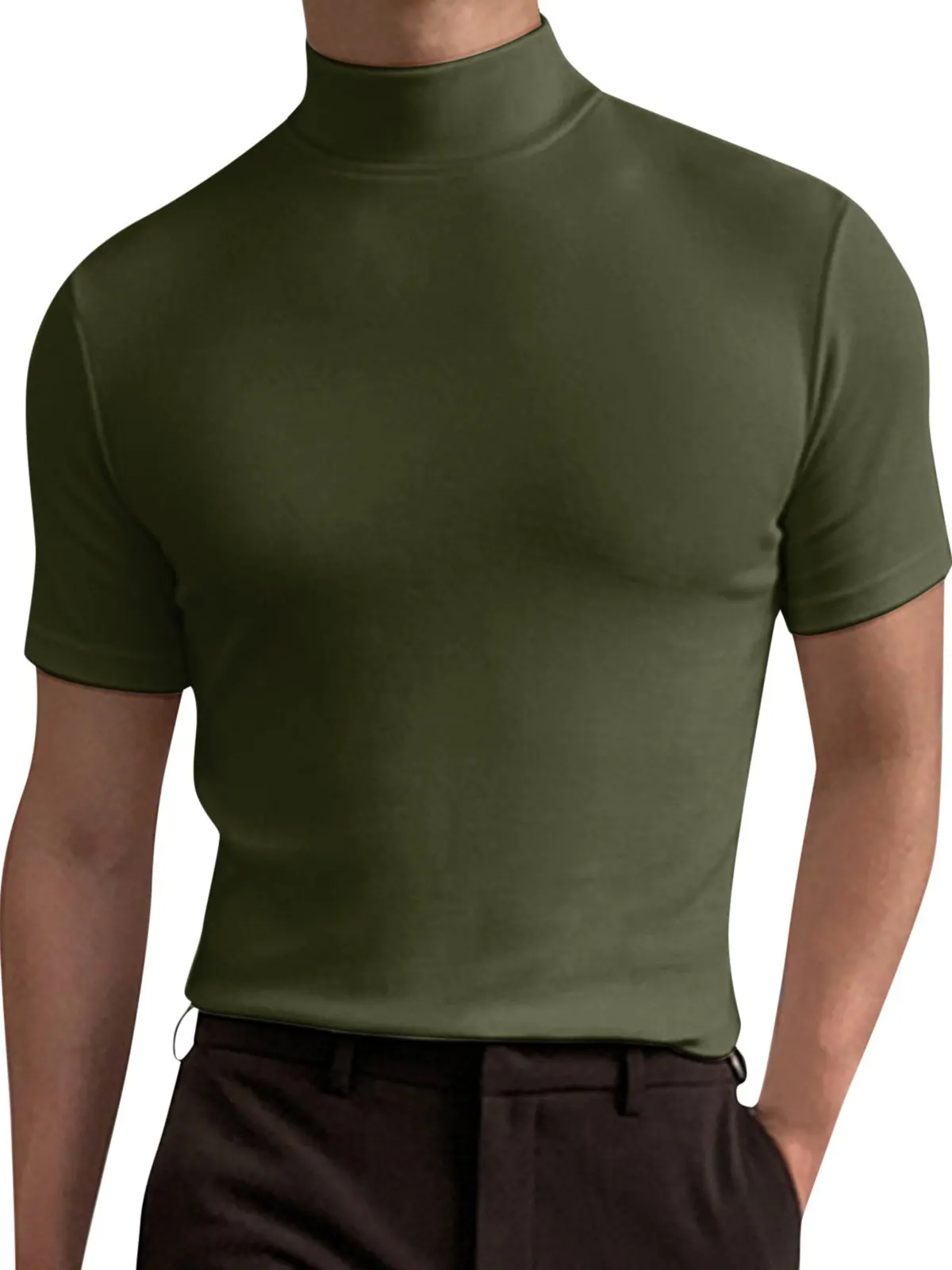 

Faionable Semi High Ne Base irt Men's ort Sve Slim Fit T-irt Urban Sle Summer Casual Wear China Made
