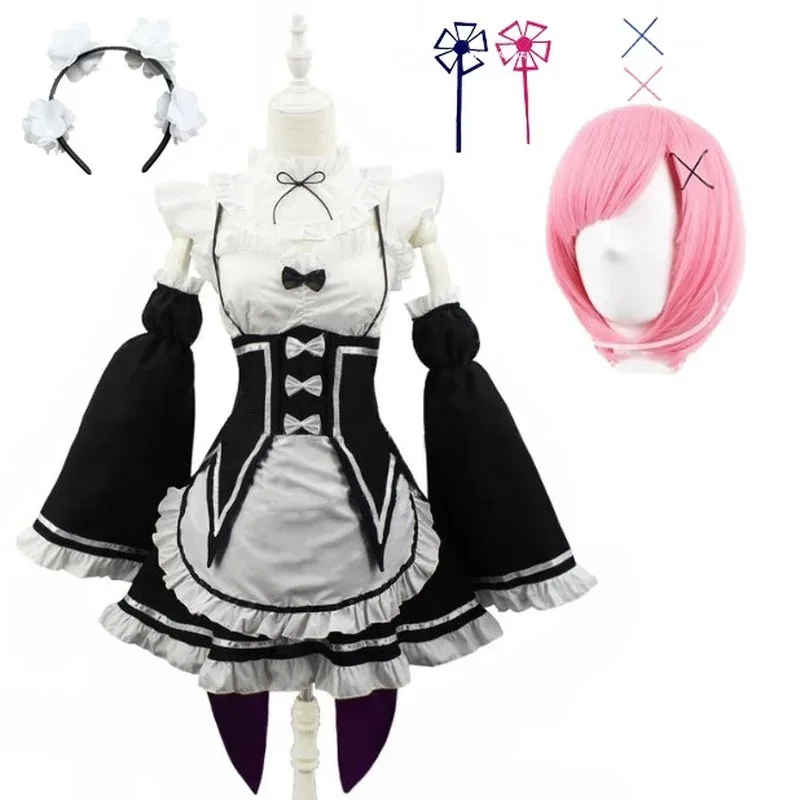 2025 22 Anime Ram Rem Lolita Maid Cosplay Vestido Re:zero Kara Hajimeru Isekai Seikatsu disfraces de Halloween para mujeres Lo