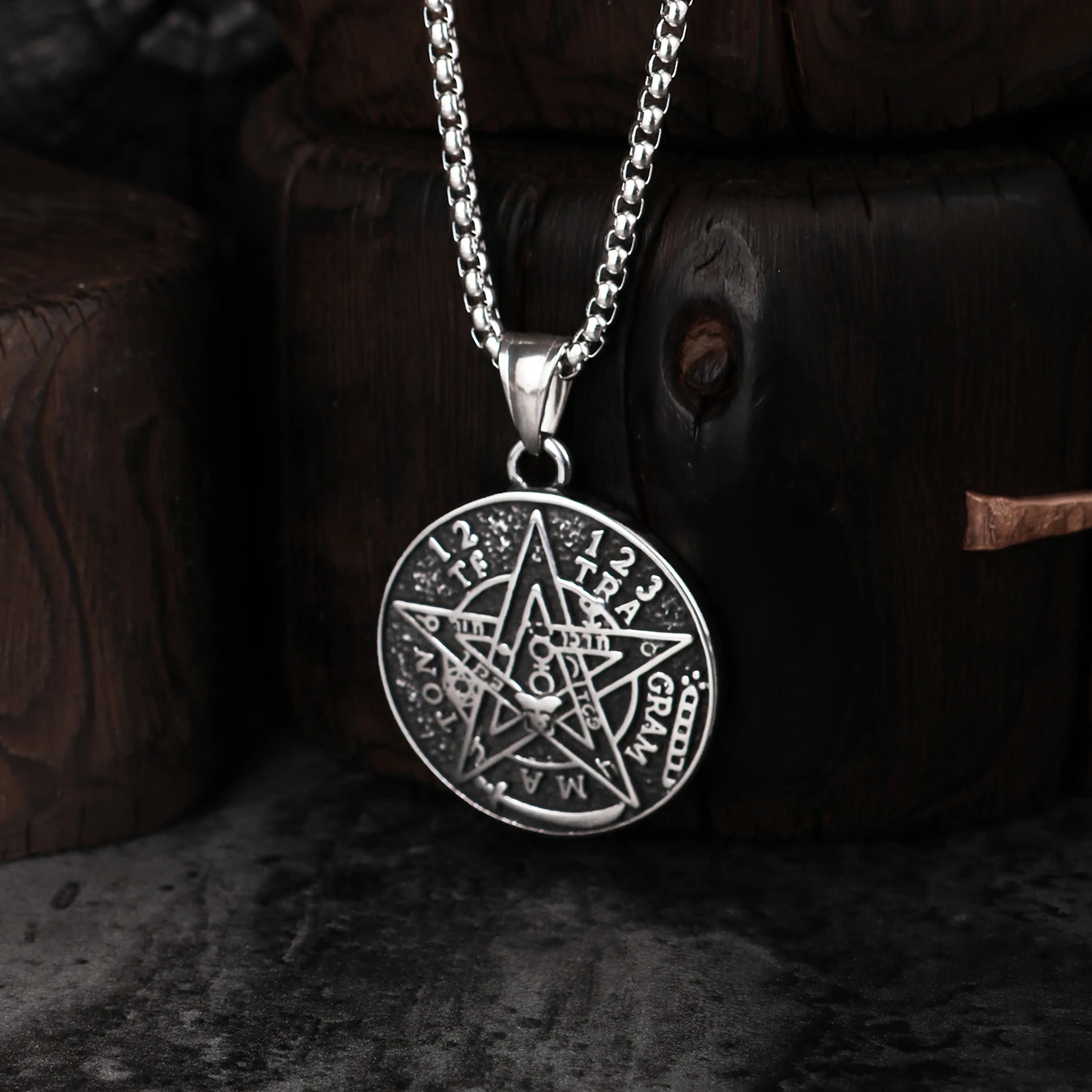 1PC Medieval Man's Stainless Steel Mysterious Five-pointed Star Pendant Necklace for Men Solomon Star Graph Necklace Man Jewelry