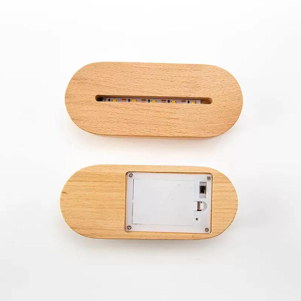 5mm AAA Battery Operated LED Wood Base Stand with Lights for 3D Etch Acrylic Plexiglass Plates Lamps Display