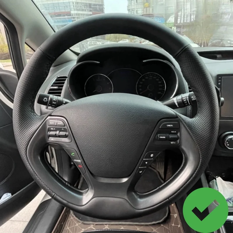 

Custom Hand-stitched Black Breathable Genuine Leather Steering Wheel Cover For Kia K3 2013 K2 2015 Ceed Cee'd 2013 2014 Cerato