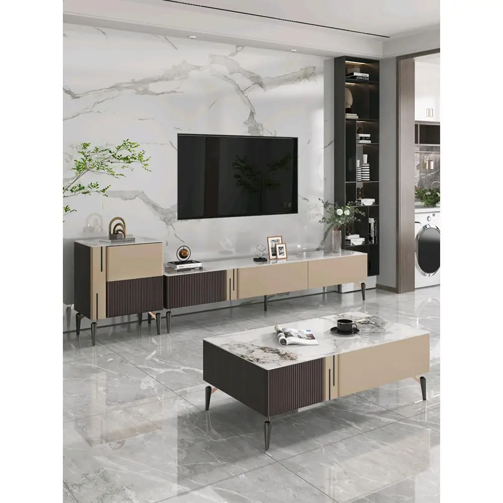 

Light luxury rock plate coffee table living room home TV cabinet combination new simple modern high foot Internet
