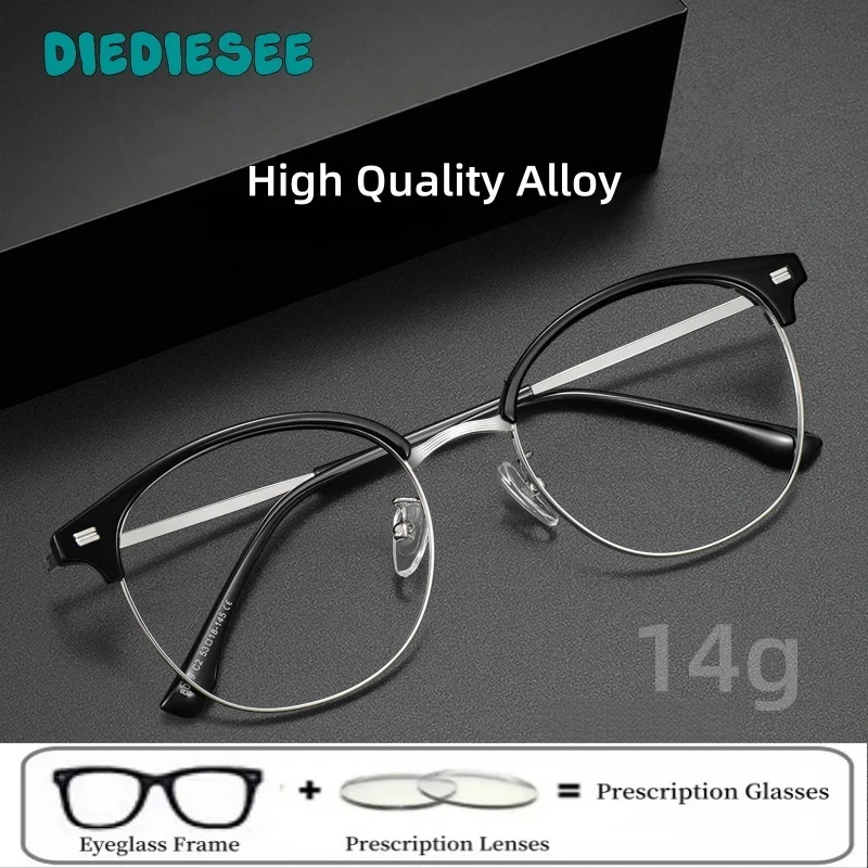 

DIEDIESEE Men's Retro Eyebrow Line Round Frame Anti Blue Light Hyperopia And Myopia Customized Prescription Glasses 8049