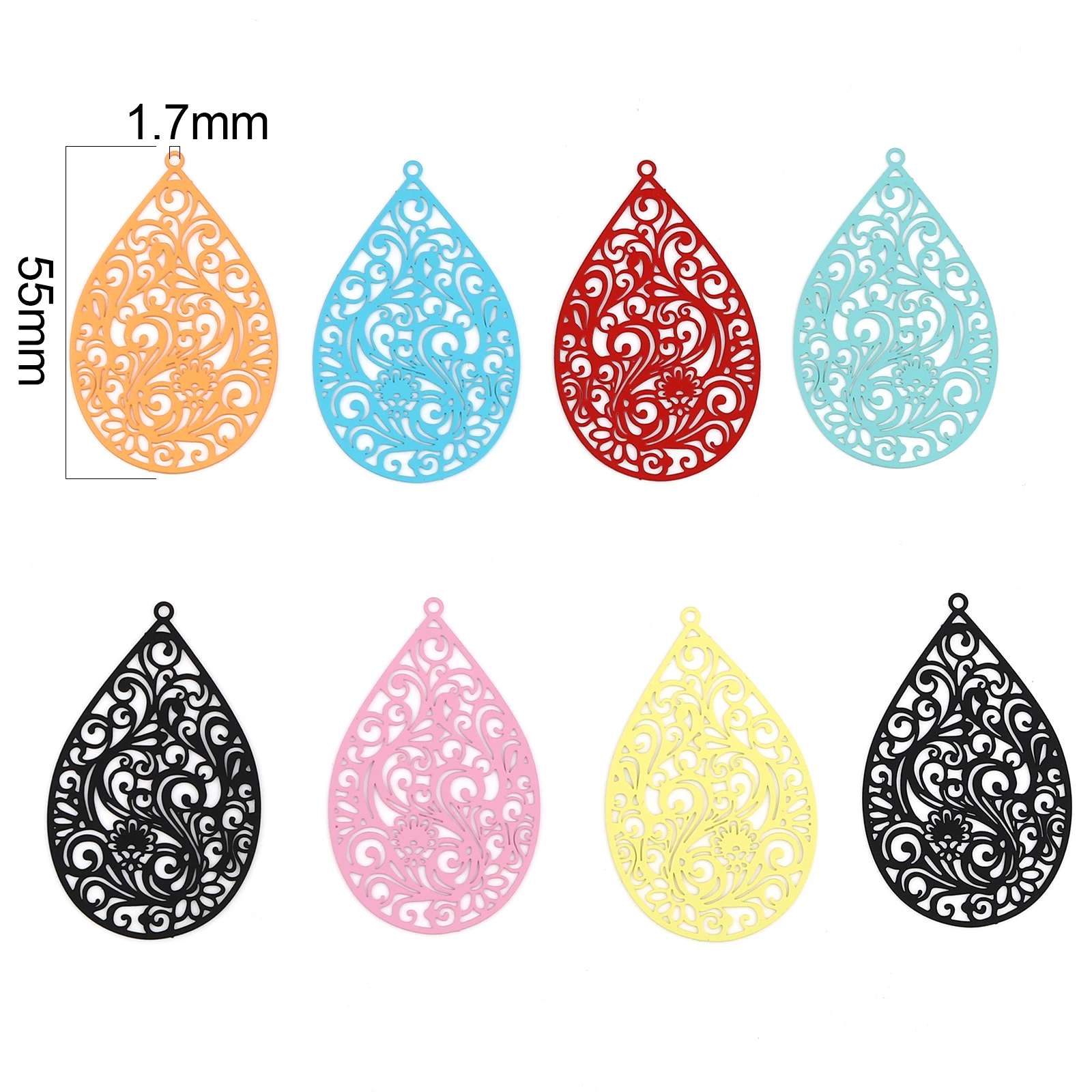 Bohemian Iron Alloy Filigree Stamping Pendants Drop Flower Hollow Filigree Painted Charms Women DIY Making Earrings Jewelry,5PCs