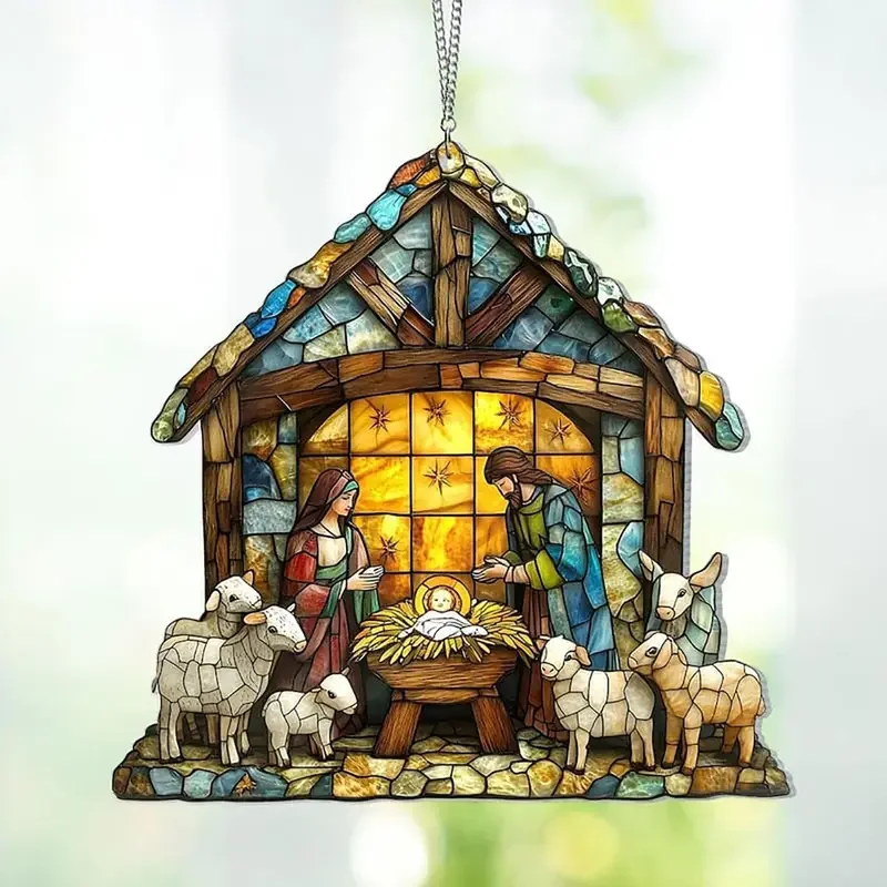 Nativity Scene Suncatcher, Stained Window Hanging, Christmas Tree Nativity  Religious Ornament