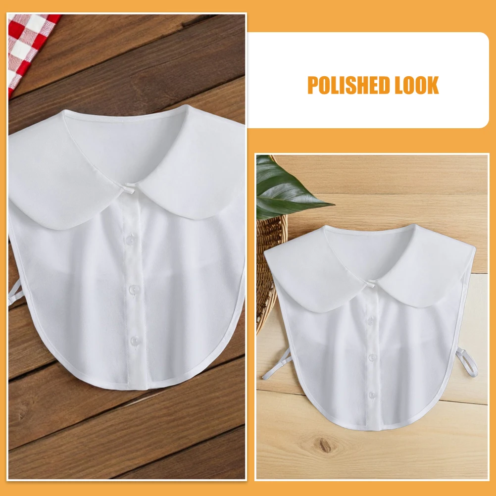 قميص شيفون صناعي خفيف الوزن بياقة قابلة للفصل باللون الأبيض، قطعة طبقات برقبة دائرية لمكتب النساء #2