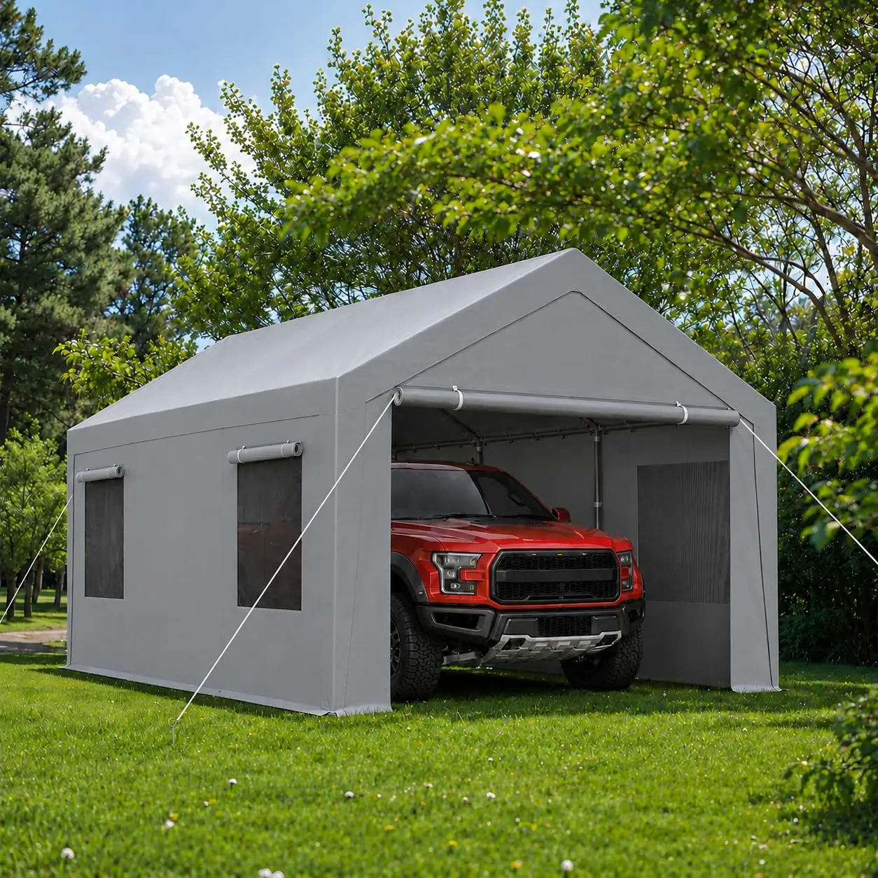 12x20FT Heavy Duty Carport Canopy with Roll-up Windows & Removable Sidewalls Doors for Boat Car Truck, Customized