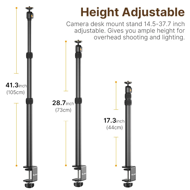 VIJIM LS02 Multi Desk Clamp Mount Stand 124CM Adjustable With Tabletop Stand 360° Removable Ballhead for LED Light DSLR Camera