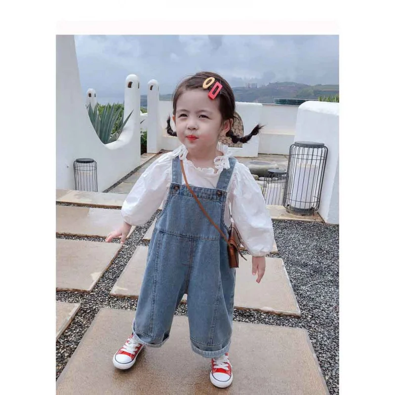 Children's Denim Suspender Pants Autumn Girls' Cute Jumpsuit Crawler3-8One-Piece Delivery for Children's Clothing