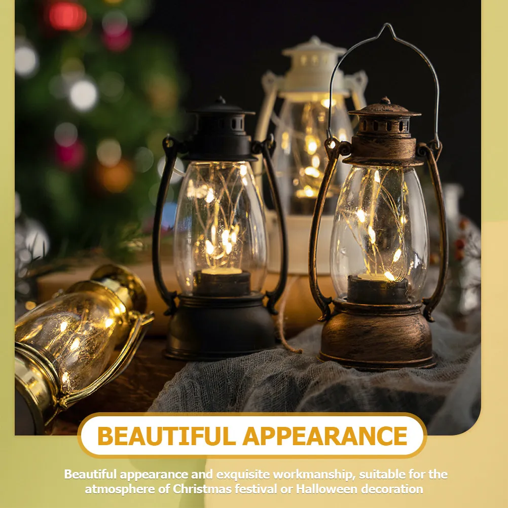 

Flickering Flame Lamp Vintage Plastic Material Handle Design Romantic Atmosphere Xmas Halloween Tabletop Decor