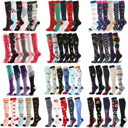 Chaussettes de Compression varices d'extérieur pour hommes et femmes, chaussettes pour hommes et femmes, diabète, basket-ball, vélo, imprimé, sport, marche naturelle