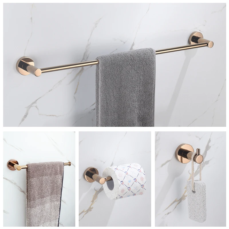 Rose Gold Bathroom Accessories Set Wall Mount Shelf Toilet Bath Hardware Paper Holder Towel Bar Rack Rail Rod Robe Hook Hanger