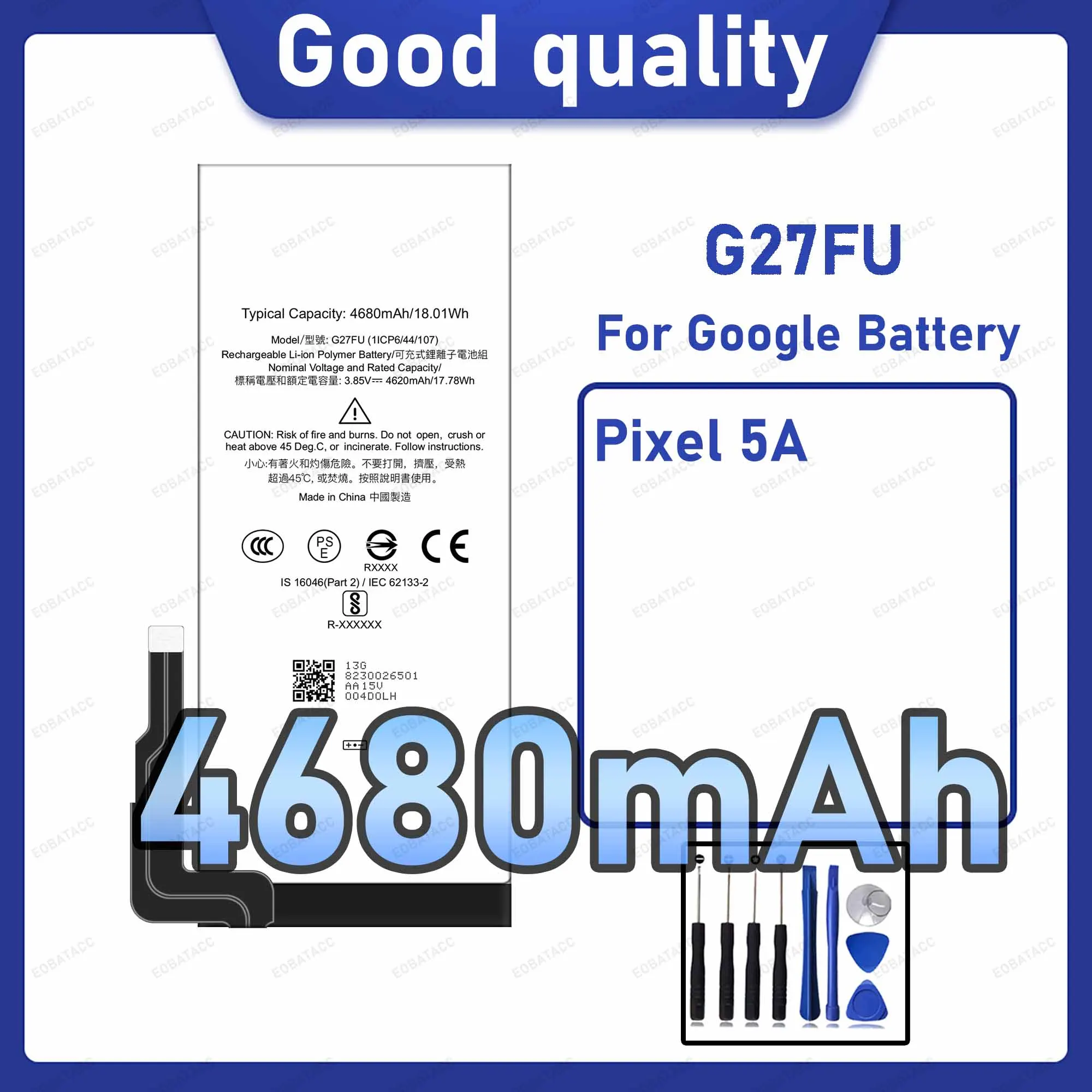 

4680mAh G27FU Replacement Battery for Google Pixel 5A with Repair Tools Kit