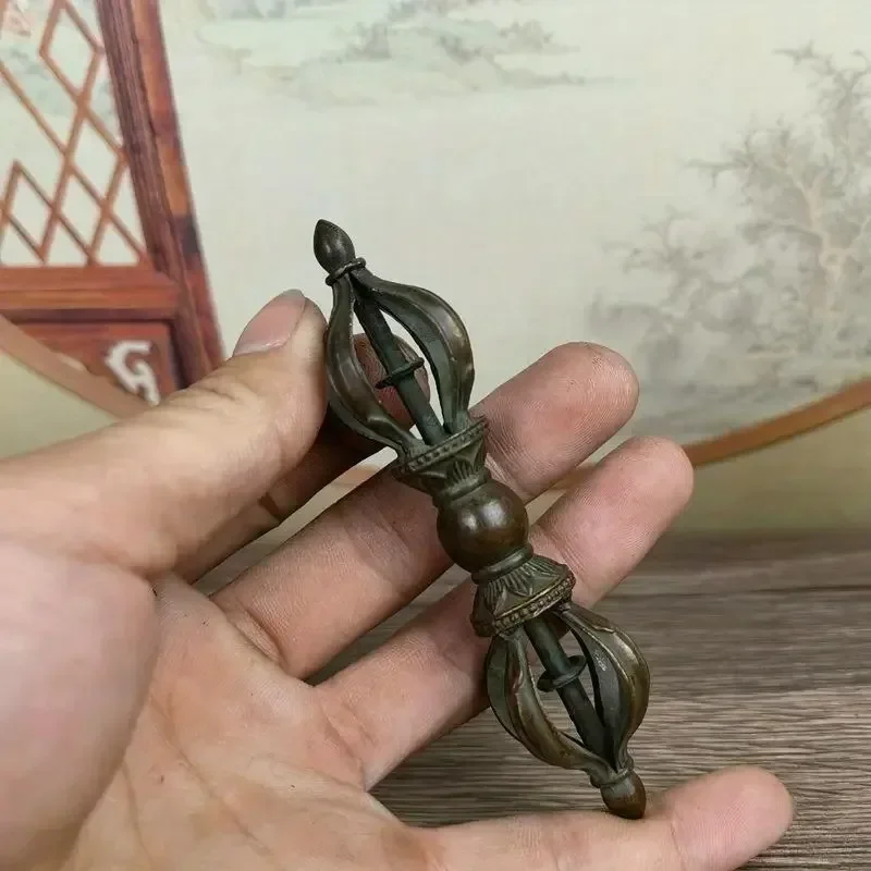 1PC Tibetan Dorje Vajra Bronze Antique Buddhist Meditation Altar Feng Shui Spiritual Home Decor Statue Ornament Yoga Ritual Gift