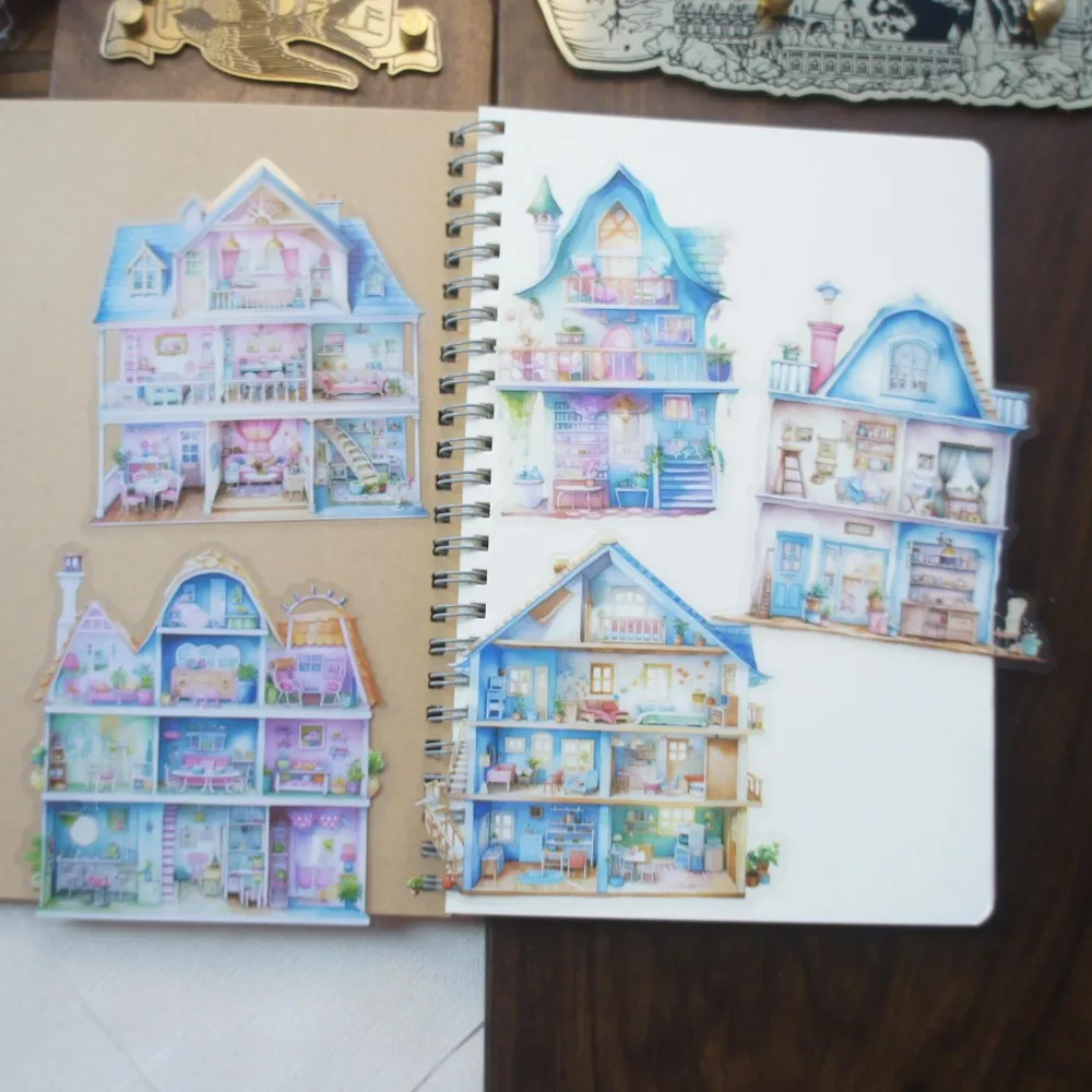

5pcs Big Size Colorful Doll House Style PVC Transparent Sticker Scrapbooking DIY Gift Decoration Tag
