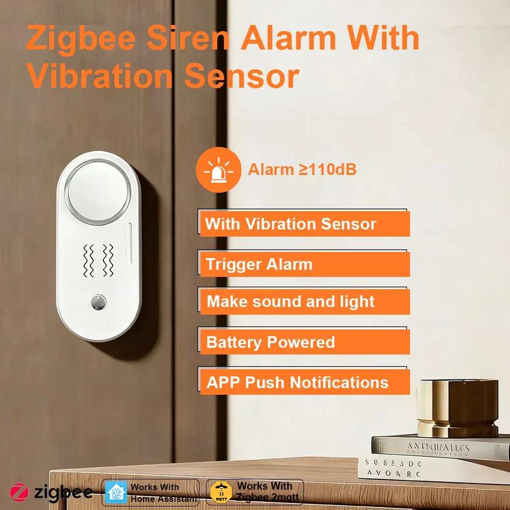 

Беспроводная сигнализация Zigbee с датчиком вибрации, 110 дБ, на батарейках, для дома, с поддержкой Home Assistant
