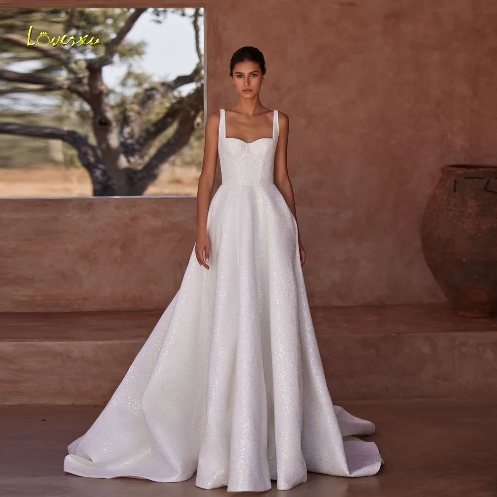 Loverxu A-Line Vintage Wedding Dresses Sweetheart Sleeveless Vestido De Novia Embroidery Charming Shiny Custom Made Bridal Gown