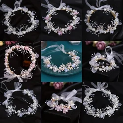 Pearl Flower Headband Bridal headdress Wedding Crown Fashion The wreath bracelet Band Tiaras Crystal Headpiece Hair Jewelrys